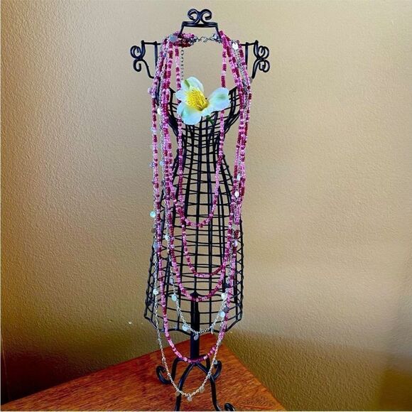 Kohls Costume Jewlery Two Necklaces Purple & Silver/Green/Brown & Gold Beads EUC - Picture 4 of 10